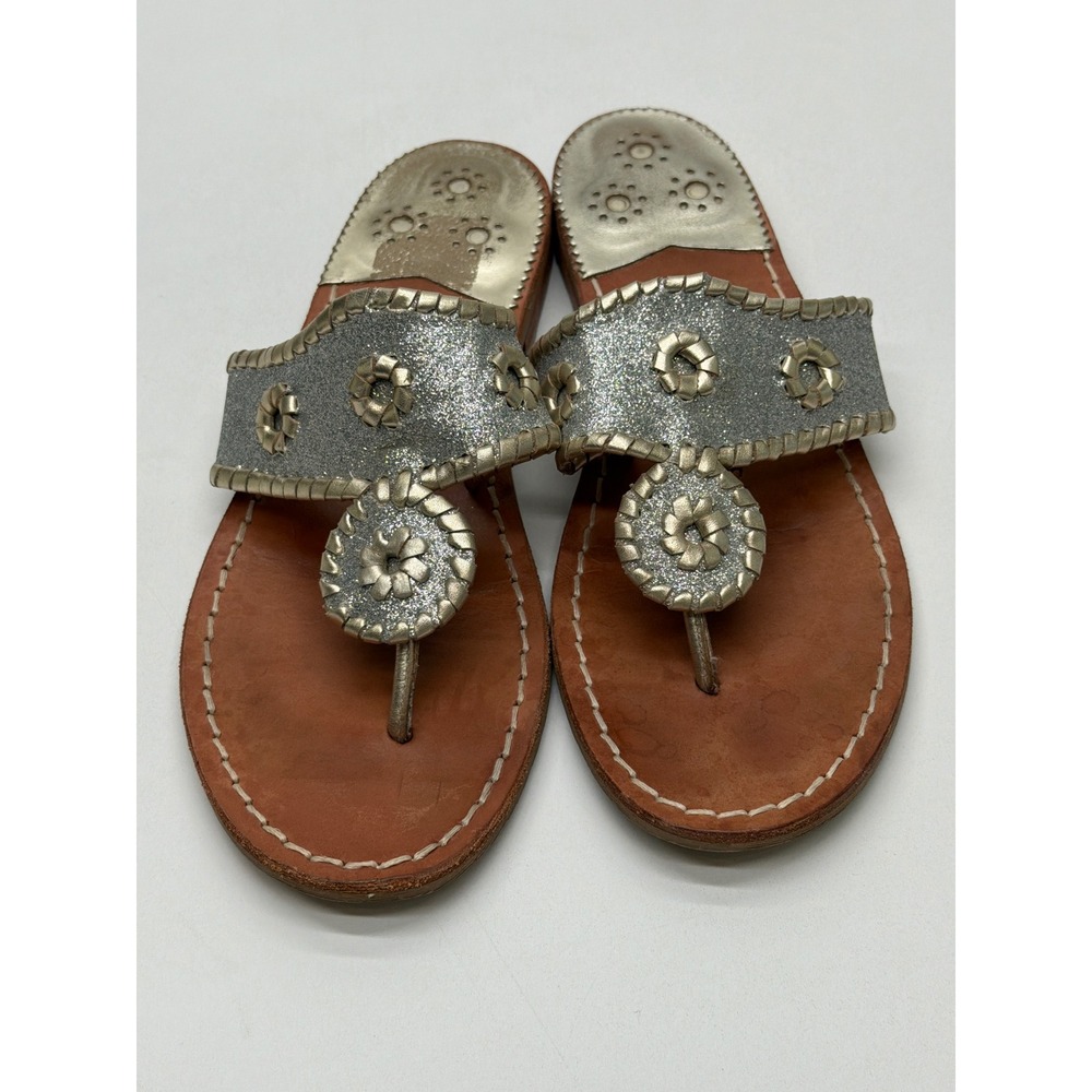 Jack Rogers Jacks Flat Sandals Silver Glitter Gold Metallic Thong Slides Size 8M